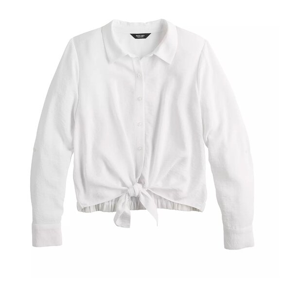 Simply Vera Vera Wang Knot-Front Roll-Tab Shirt - Small, White NWT - Picture 2 of 8